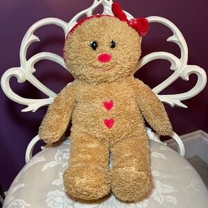 Build A Bear Gingerbread Girl 17” Plush Red Bow And Hearts Stuffed Animal